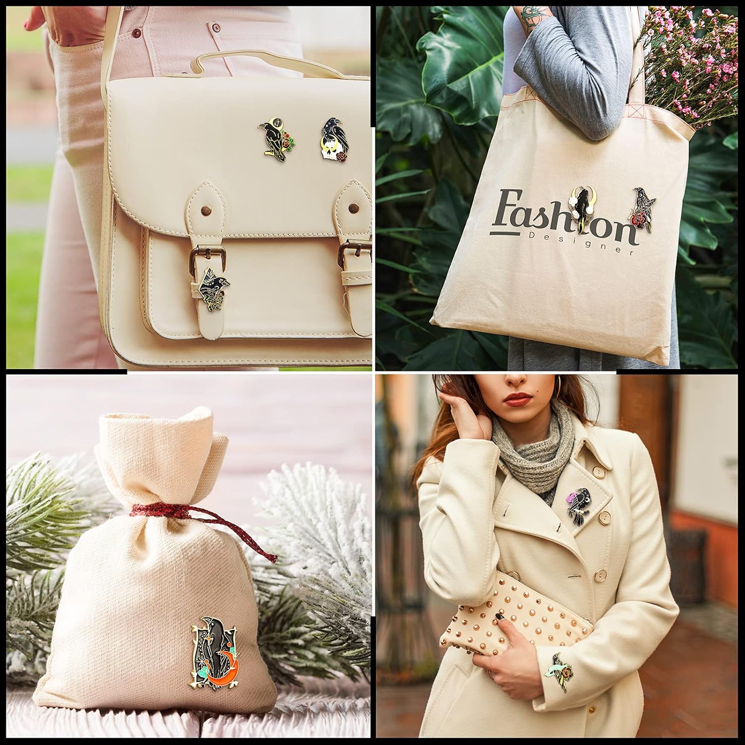 8 Pieces Crow Enamel Pins Set Rose Moon Lapel Anime Enamel Brooch Pins Aesthetic Gothic Badges for Women Backpack Denim Bag Jewelry Accessories