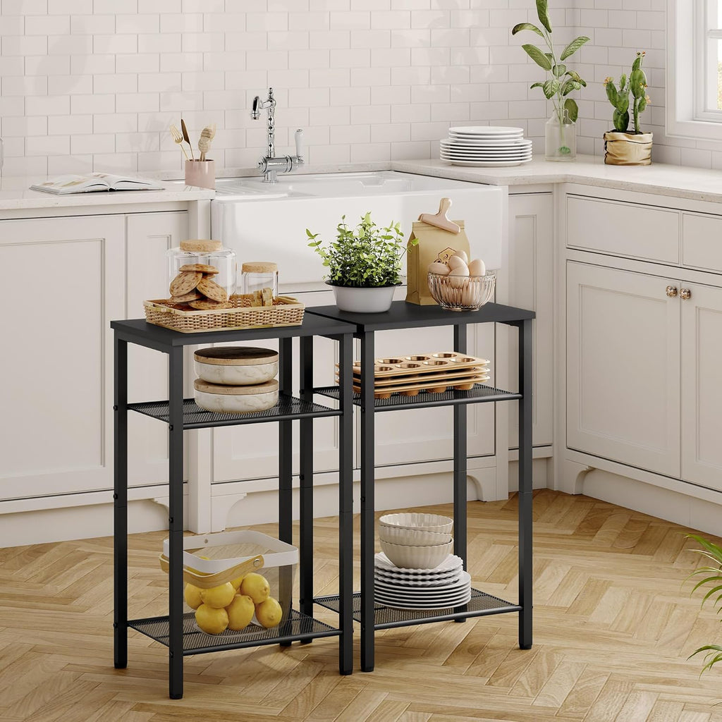 Hoctieon 3 Tier End Table, Telephone Table, Tall Side Table with Storage, Small Nightstand for Small Spaces, Metal Frame, For Living Room, Bedroom, Sofa Couch, Hall, Easy Assembly, Black