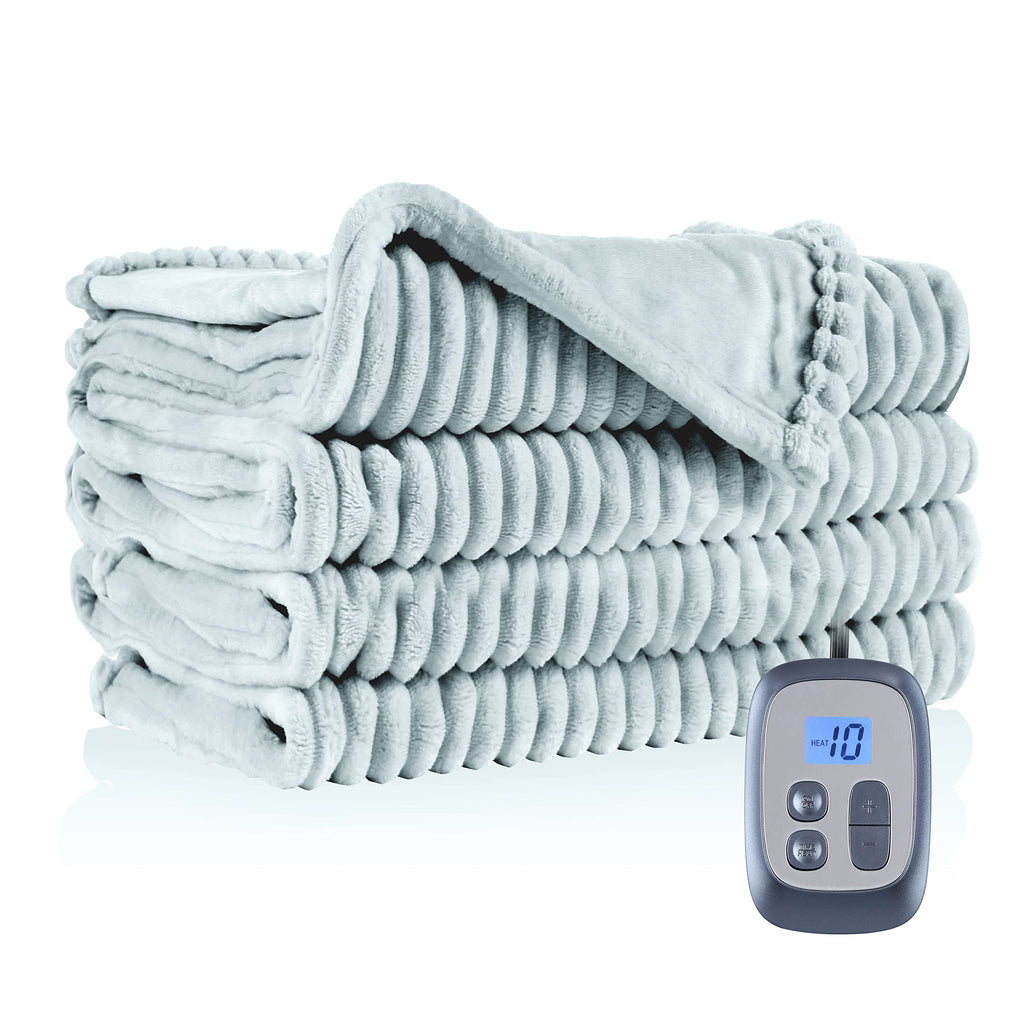 Couverture chauffante électrique DUODUO 72"x84" en polaire corail chaude avec 4 réglages de chaleur et arrêt automatique de 10 heures Protection contre la surchauffe - Gris 
