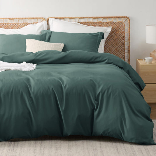 Bedsure Grey Duvet Cover Queen Size - Polyester & Rayon Derived from Bamboo Cooling Queen Duvet Cover Set, 3 Pieces, 1 Zipper Closure Duvet Cover (90"x90") & 2 Pillow Shams, Comforter Sold Separately