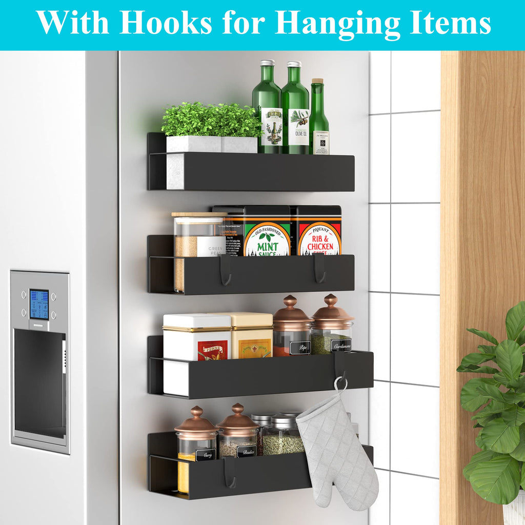 6 Pack Magnetic Spice Storage Rack Organizer for Refrigerator and Oven, Black Fridge Organizers and Storage