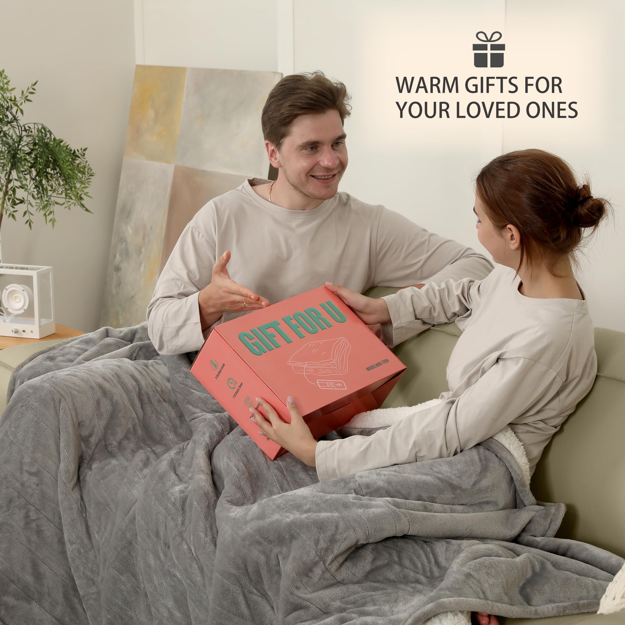 Coperta Elettrica Riscaldata Plaid con 5 Livelli di Riscaldamento e Spegnimento Automatico dopo 4 Ore, Plaid Riscaldato 50"x60" con Certificazione ETL e FCC per Casa e Ufficio, Lavabile in Lavatrice, Grigio Scuro