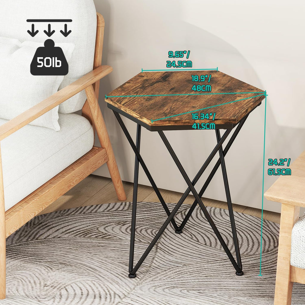 IBUYKE Side Table, Industrial Small End Table with Gold Metal Legs, Sofa Tables for Small Space, Coffee Accent Tables for Living Room, Bedroom, Office, Rustic Brown UTMJ064H