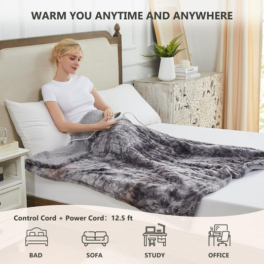 Homemate Heated Blanket Electric Throw - 50x60 Heating Blanket Throw 5 Gears Auto-Off 10 Heat Levels Heat Blanket Over-Heat Protection Luxury Faux Fur Sherpa Heater Blanket Electric ETL Certification