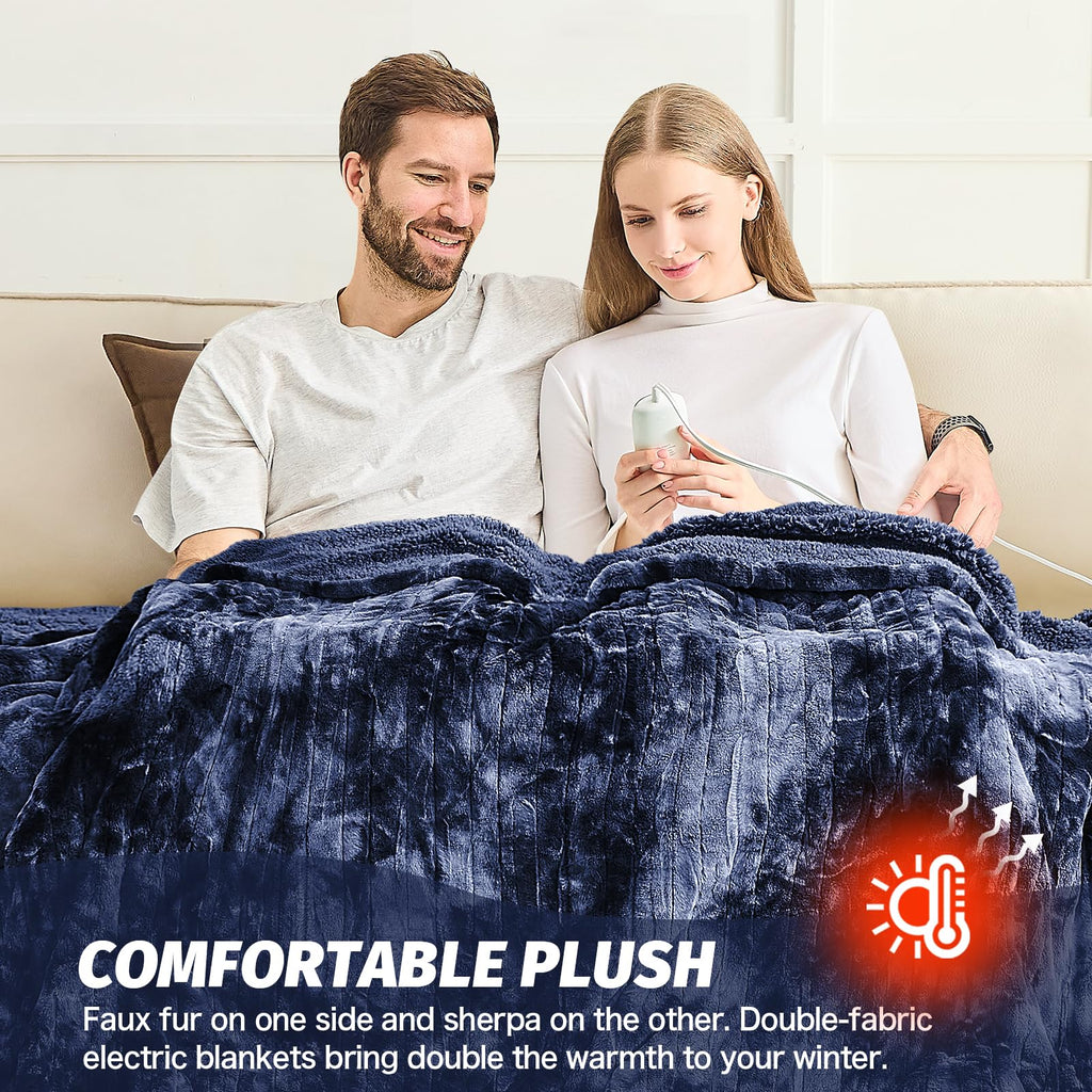 Manta Elétrica Aquecida OCTROT - Manta de Aquecimento em Sherpa de Lã para Sofá, Manta de Aquecimento de Pelo Sintético para Colo com Temporizador de 5 Posições e 10 Níveis de Aquecimento, Certificação ETL&FCC, para Adultos