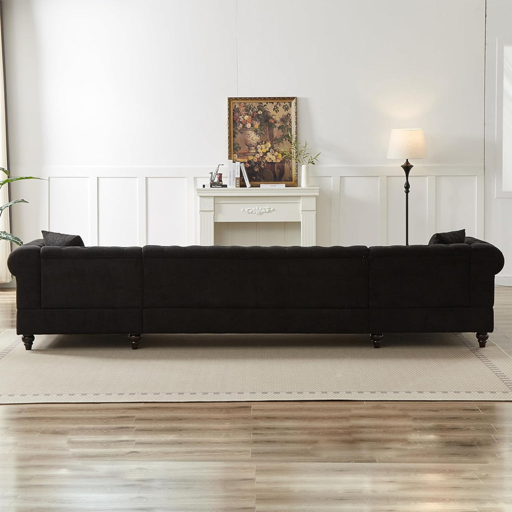 U-Shaped Oversized Symmetrical Sectional Sofa Couch Classic Chesterfield Scroll Armrest Button Tufted Sofa&Couch with Extra Wide Chaises and 2 Pillows for Living Room Home Theater/Office/Apartment