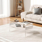 Acrylic Coffee Table, Clear Rectangle Side Table Furniture, Modern Tea Table With Open Storage, End Table for Living Room, Office Reception and Bedroom