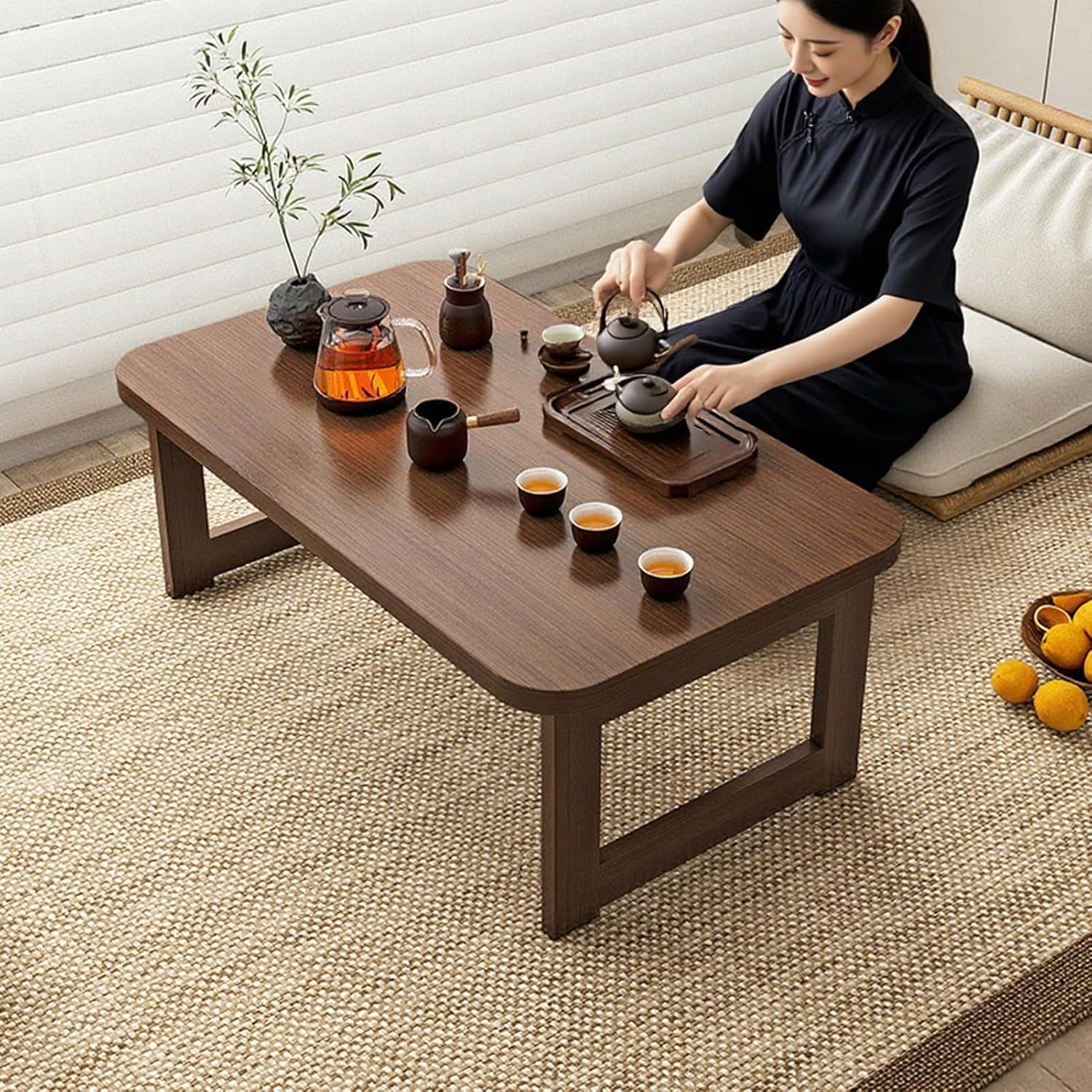 Japanese Folding Coffee Table, Bamboo Foldable Floor Low Tables for Sitting On The Floor, No Assembly Portable Tea Table for Dinning Zen Living Room (31.5"x19"x13.7")