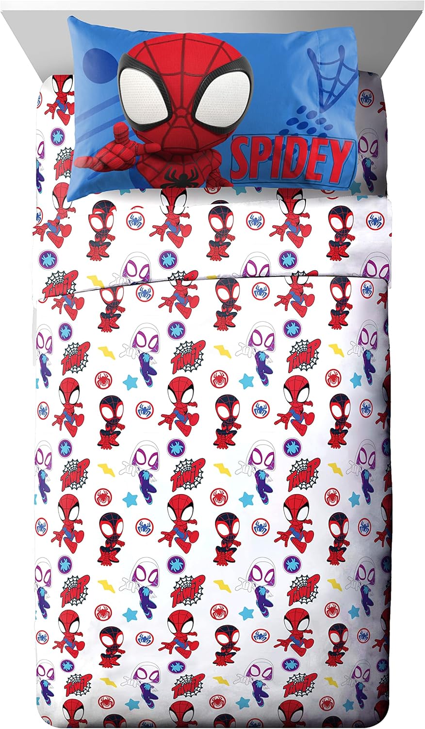 Jay Franco Marvel Spidey and His Amazing Friends Team Spidey 5 Piece Twin Size Bed Set - Includes Comforter & Sheet Set Bedding - Super Soft Fade Resistant Microfiber (Official Marvel Product)