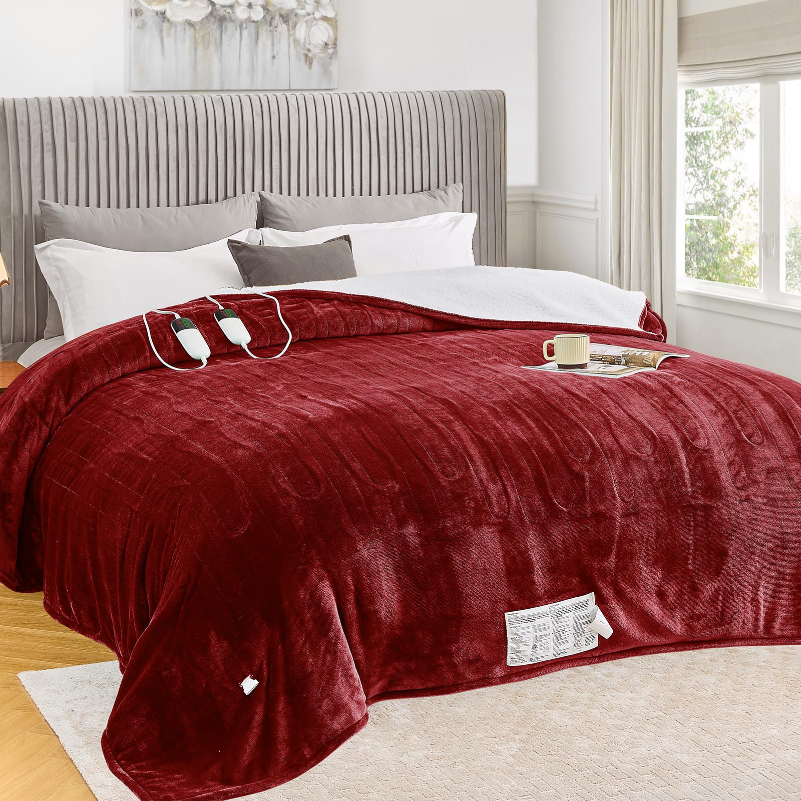 greenoak Heated Blanket Electric Throw 50"X60", Heating Blanket with 10 Heat Levels 1/2/4/6/8 Hours Auto-Off Overheat Protection, Flannel Sherpa Soft Warm Heater, ETL Certified Coral Pink