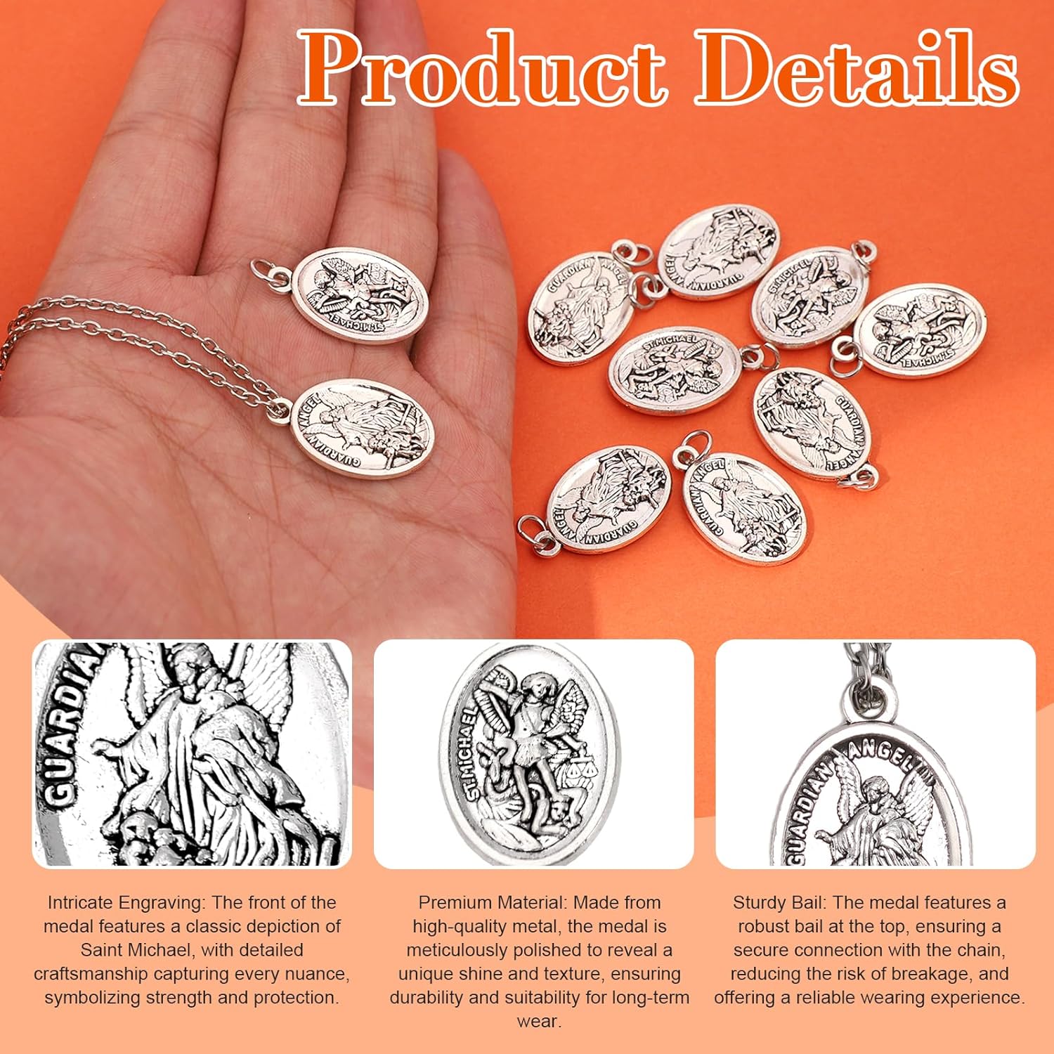 10 Pcs St Michael Medal Saint Michael Pendant,St Michael Pendant for Archangel Michael Necklace,San Miguel Arcangel Medalla Religious Medals for Men Women