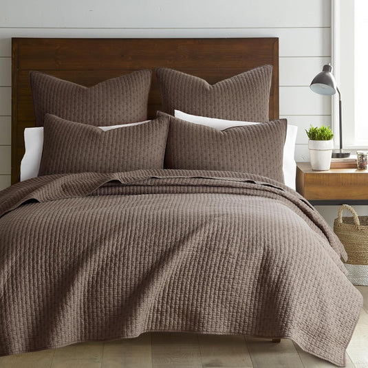 Levtex Home - Cross Stitch Taupe Quilt Set - King/Cal King Quilt + Two King Pillow Shams - Cross Stitched Pattern - Quilt Size (106x92in.) and Pillow Sham Size (36x20in.) - Reversible - Cotton Fabric