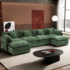 Ihanherry 146" U-Shaped Modern Sofa Modular Sectional Cloud Couch with 2 Ottoman, 6-Seat Chenille Deep Seat Sofa with 6 Pillows for Living Room, Bedroom and Apartment, Black