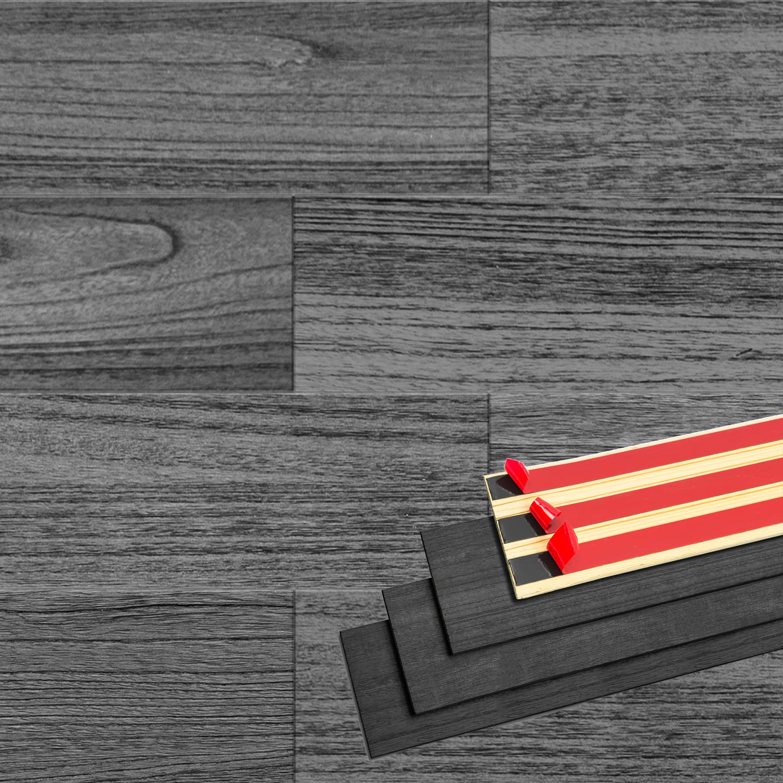 Brosisincorp Peel & Stick Wood Wall Panels - Real Paulownia Wood Shiplap Boards for Accent Walls, DIY Easy to Install - (12.4 Sq Ft, 10Pcs - 5" Wide, Coal Black)