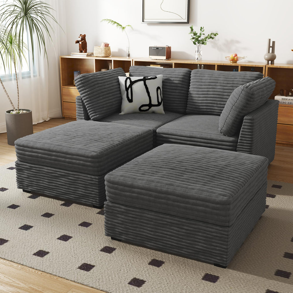 Modular Sectional Sofa,5 Pieces Sectional Couches for Living Room,L Shaped Cloud Couch Chaise Set, Black