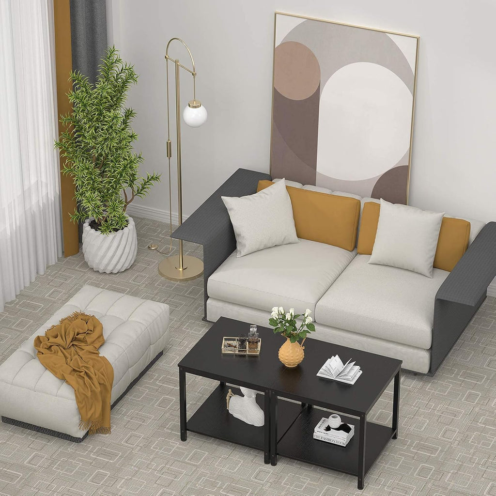 Homieasy Side Table 20 Inch Square, 2-Tier Coffee Tea End Table Nightstands for Sofa Couch Bed, Metal Wood Accent Modern Simple Industrial Style Side Table for Living Room Bedroom, Black