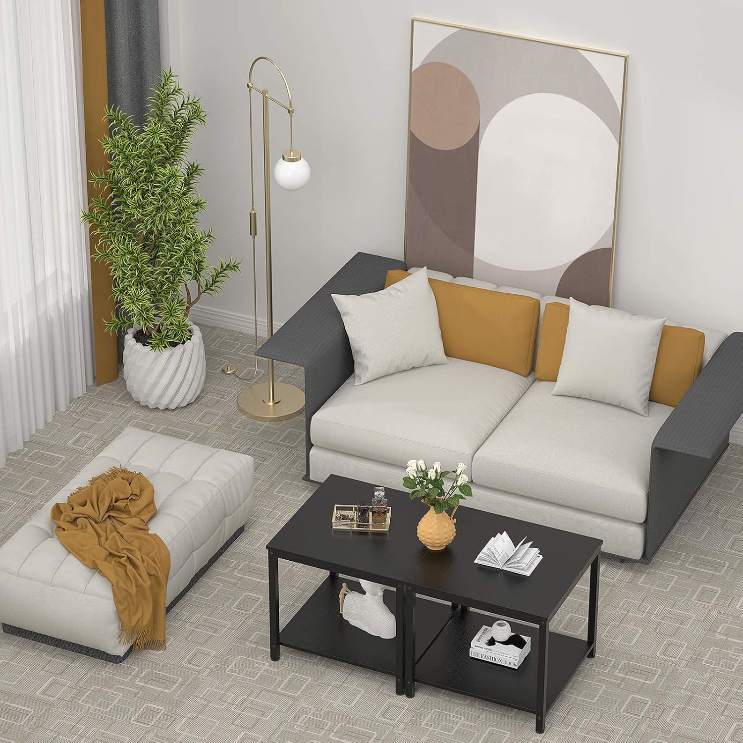 Homieasy Side Table 20 Inch Square, 2-Tier Coffee Tea End Table Nightstands for Sofa Couch Bed, Metal Wood Accent Modern Simple Industrial Style Side Table for Living Room Bedroom, Black