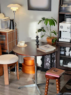 Dark Brown Round Solid Wood Dining Table Dining Furniture with Metal Crossed Base, 27.6" W Mid Century Modern Small Table Round for Office Small Coffee Table for 2-4