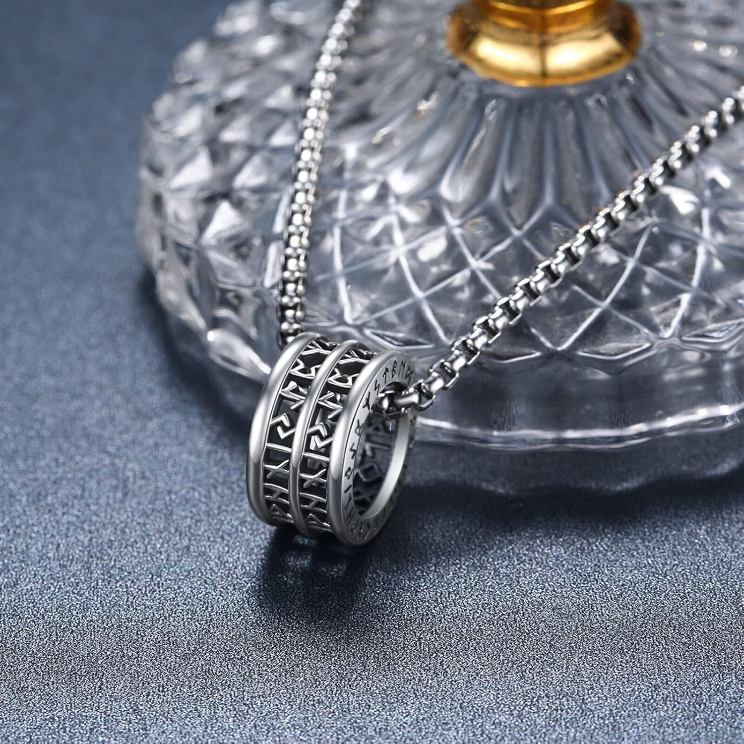 Viking Ring Necklace for Men 925 Sterling Silver Compass/Triquetra/Triskelion/Talisman/Rune/Valknut/Dragon/Odin Pendant Necklace Amulet Jewelry Gifts for Father Son Boyfriend Brother