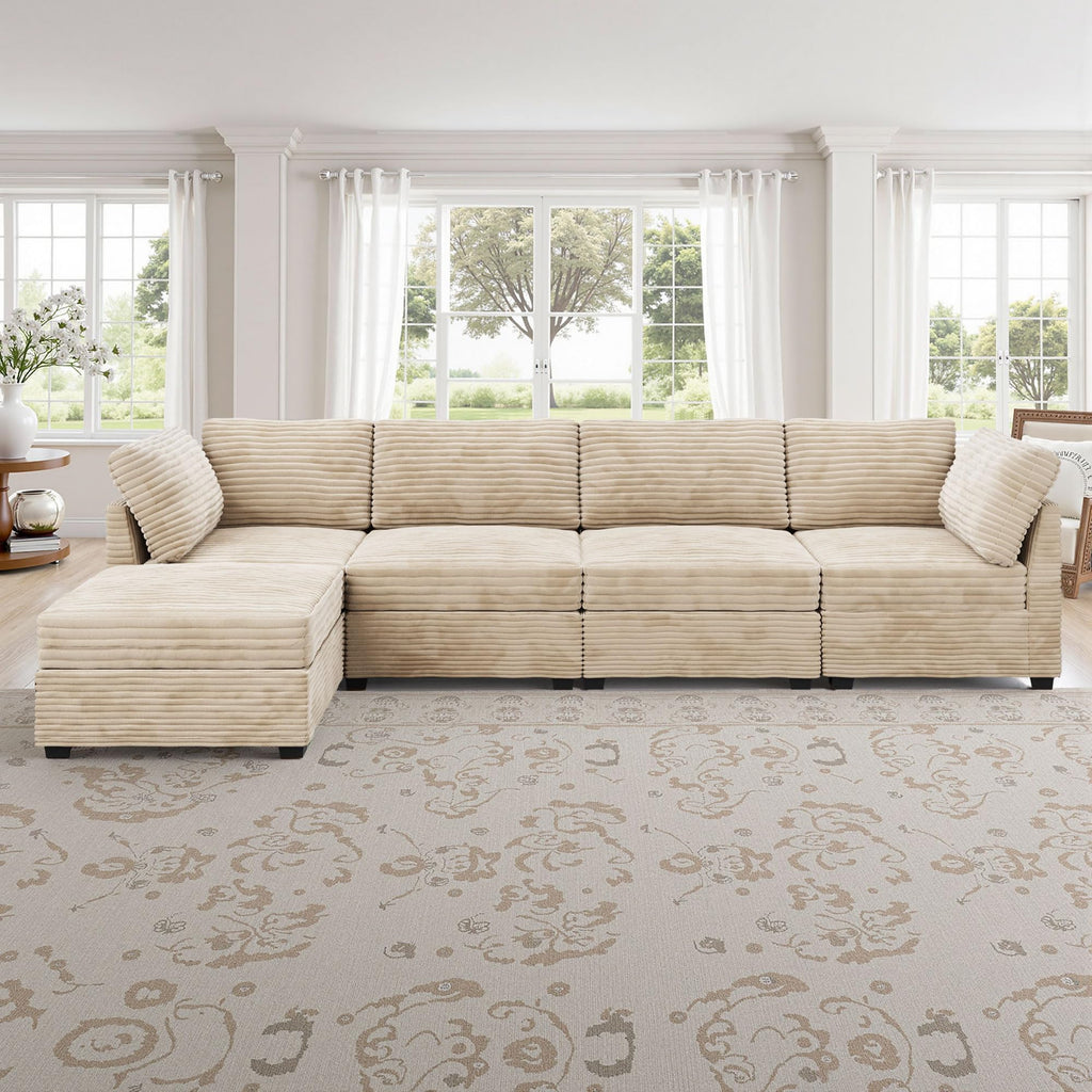 Modular Sectional Sofa,5 Pieces Sectional Couches for Living Room,L Shaped Cloud Couch Chaise Set, Black