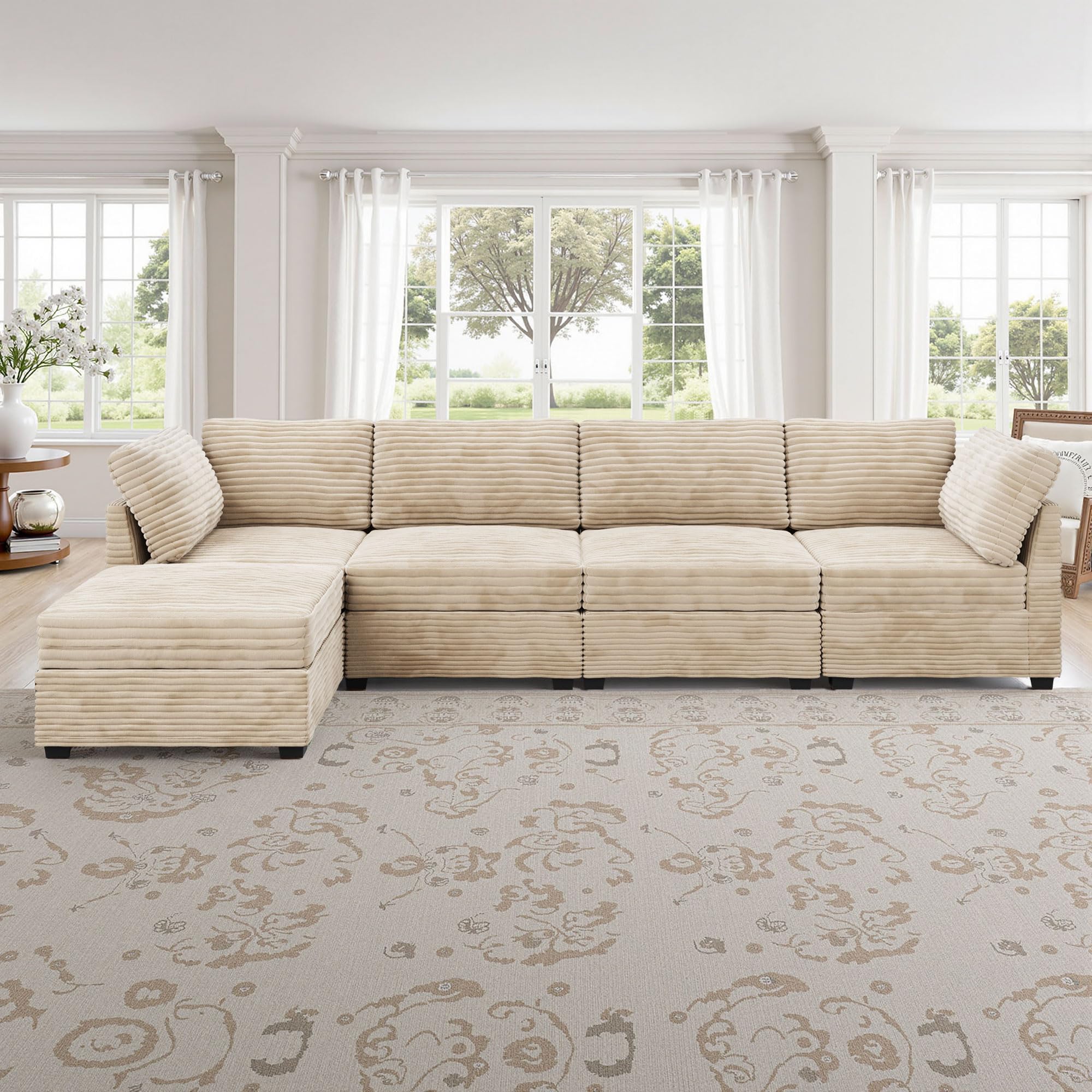 Modular Sectional Sofa,5 Pieces Sectional Couches for Living Room,L Shaped Cloud Couch Chaise Set, Black