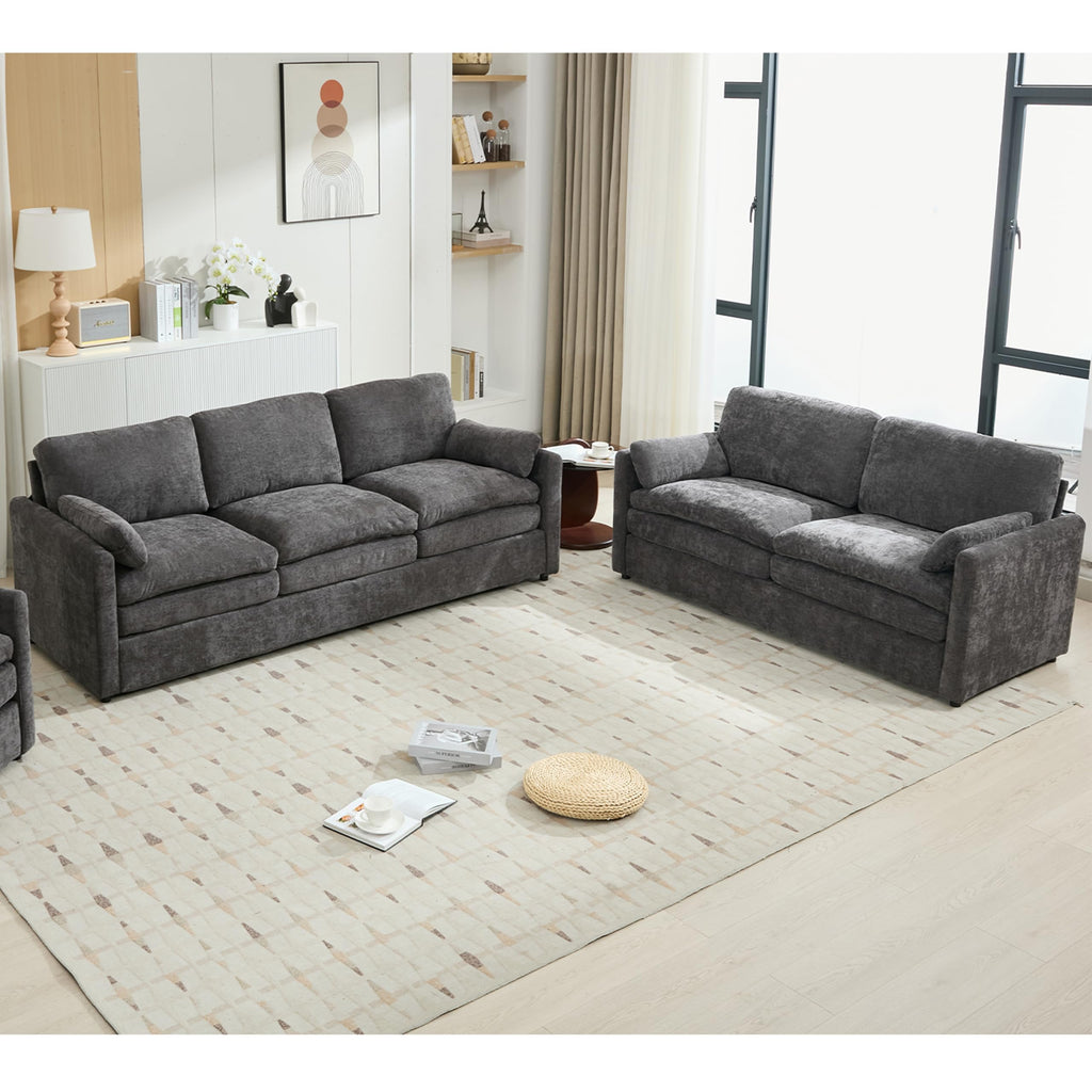 2 Pieces Chesterfield Sofa Sets Nailhead Decor Faux Leather Upholstered Tufted Sectional Sofa&Couch Include 3-Seaters Couch and Loveseat W/Rolled Arms and Wood Legs for Living Room Furniture Sets