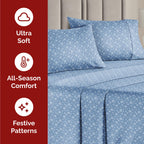 Komplet pościeli King Christmas Tree - Świąteczny wzór Xmas na lnie - Głębokie kieszenie - Dopasowany krój - 4 części - Bez zagnieceń - Wygodna i chłodząca świąteczna pościel zimowa - Łatwa w pielęgnacji - Przyjazna dzieciom