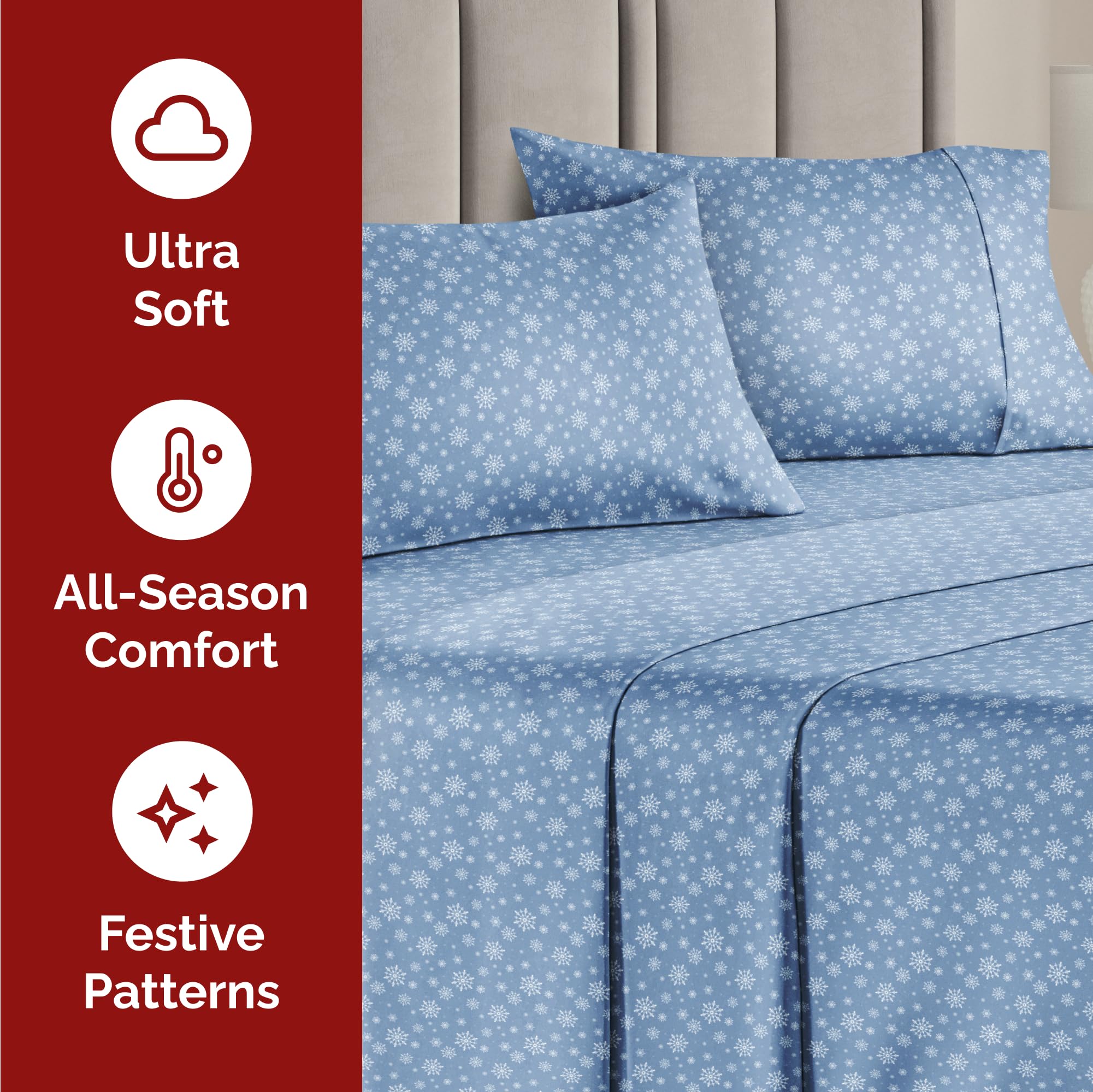 Komplet pościeli King Christmas Tree - Świąteczny wzór Xmas na lnie - Głębokie kieszenie - Dopasowany krój - 4 części - Bez zagnieceń - Wygodna i chłodząca świąteczna pościel zimowa - Łatwa w pielęgnacji - Przyjazna dzieciom