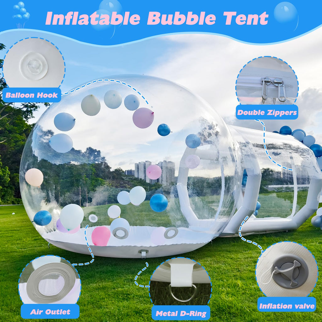 8FT Inflatable Bubble House for Kids, Clear PVC Bubble Balloon House with Tunnel, Air Blower, 600W Air Pump Transparent Bubble House Dome Inflatable for Party, Yard Decoration