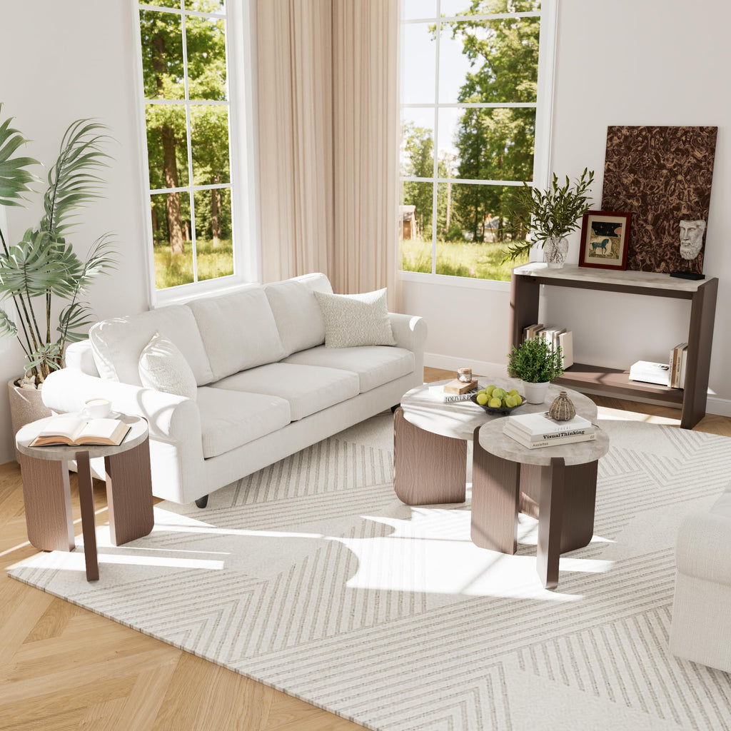 COSIEST Glass Coffee Table, 32" Round Coffee Tables with Storage, 2-Tier Glass Top, Clear Coffee Table, Simple & Modern Center Table for Living Room or Home Office (Champagne)