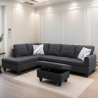 Leather Sectional Couch, Modern L Shaped Couches for Living Room, Comfy 4 Seat Modular Sectional Sofa with Ottoman Storage for Bedroom Apartment, Black