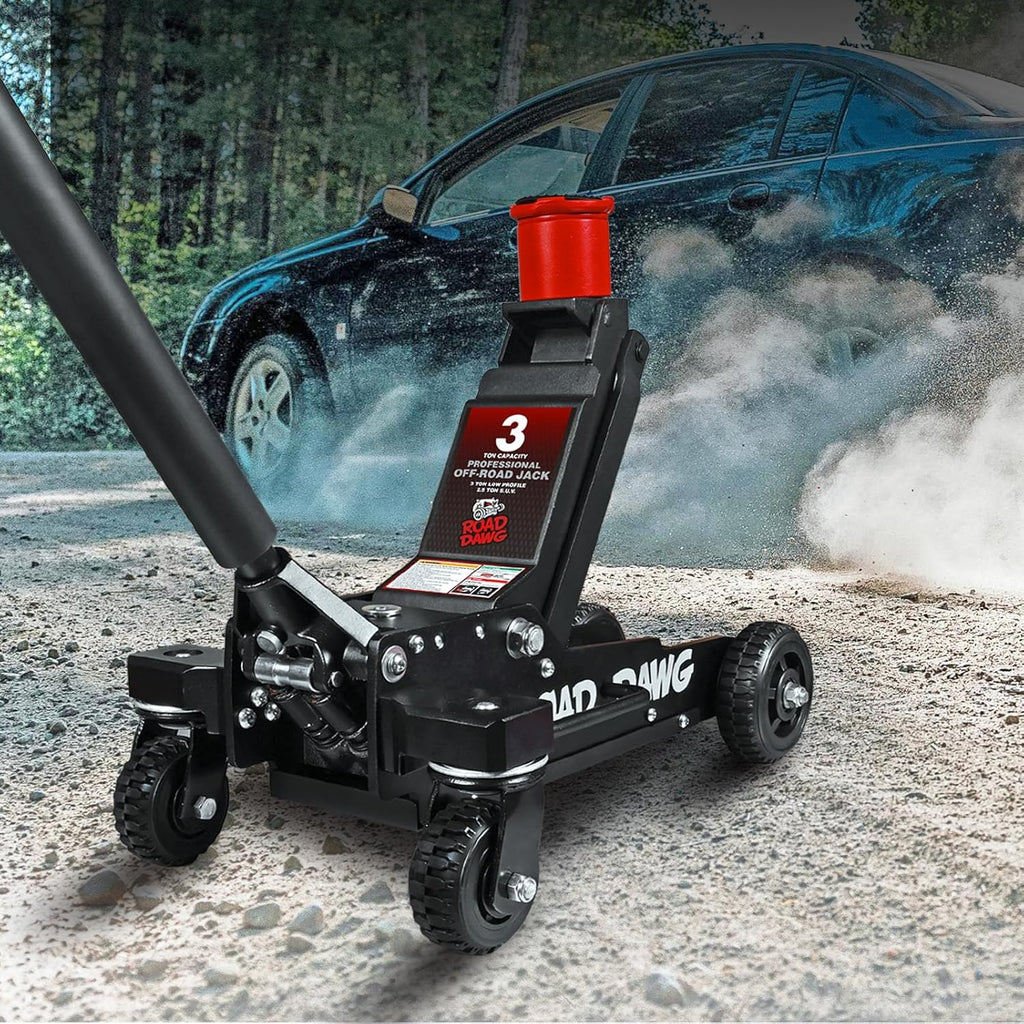 ROAD DAWG 3 Ton Big Wheel Off-Road Jack, Professional Aluminum and Steel Racing Floor Jack with Dual Pistons Quick Lift Pump, Lift for Trucks, SUVs, ATVs Off road Vehicles,6000lb Capacity, AT830006XDL