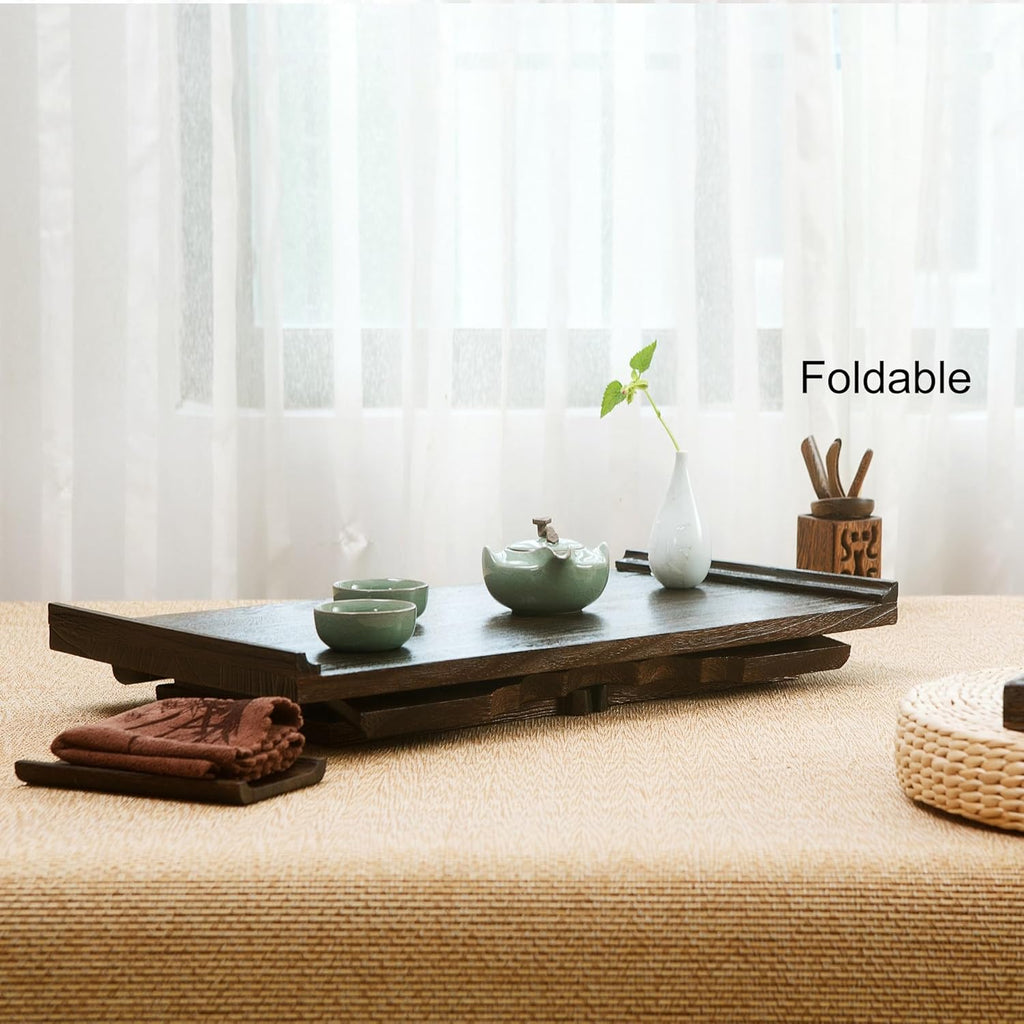 Japanese Wood Floor Table with Foldable Legs - Coffee Tables for Living Room, Bed Desk Tray,Meditation Altar, Laptop Desk