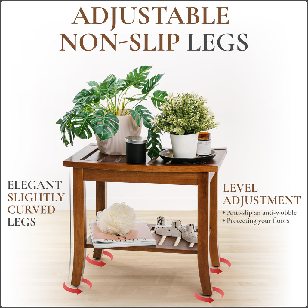 Teak Shower Bench with Storage Shelf, Shower Stool for Inside Shower, Waterproof Shower Bench Seat, Shower Chair for Inside Shower, Wood Bench, Bathroom Bench, Wooden Stool for Adults Sitting