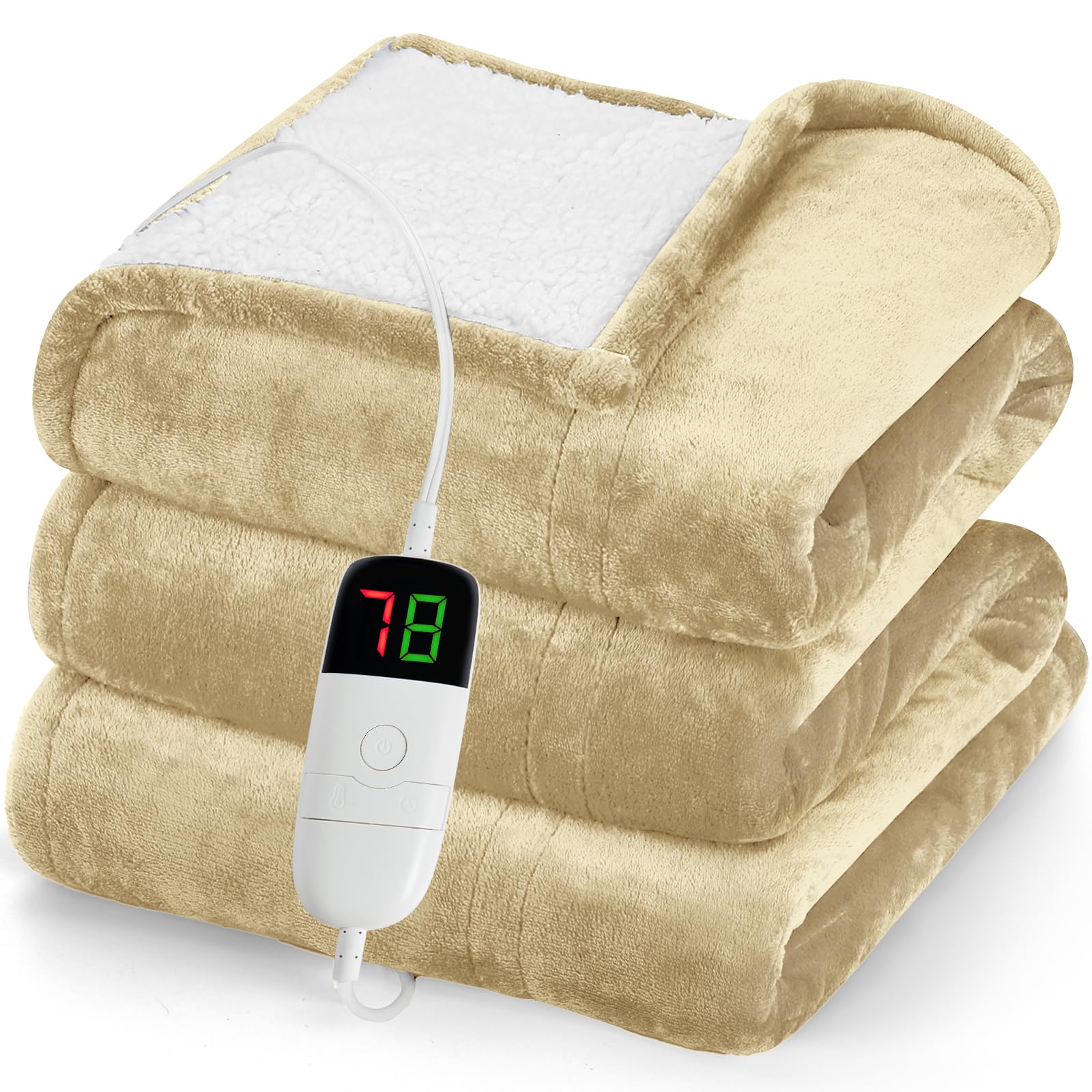 greenoak Heated Blanket Electric Throw 50"X60", Heating Blanket with 10 Heat Levels 1/2/4/6/8 Hours Auto-Off Overheat Protection, Flannel Sherpa Soft Warm Heater, ETL Certified Coral Pink