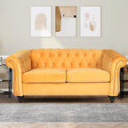 Home Sofa Living Room Furniture, 3 Seater 84" Velvet Upholstered Couch, Mid Century Modern Comfy Couch with Cushions, Classic Tufted Chesterfield Couches for Bedroom, Office, Apartment (Orange)