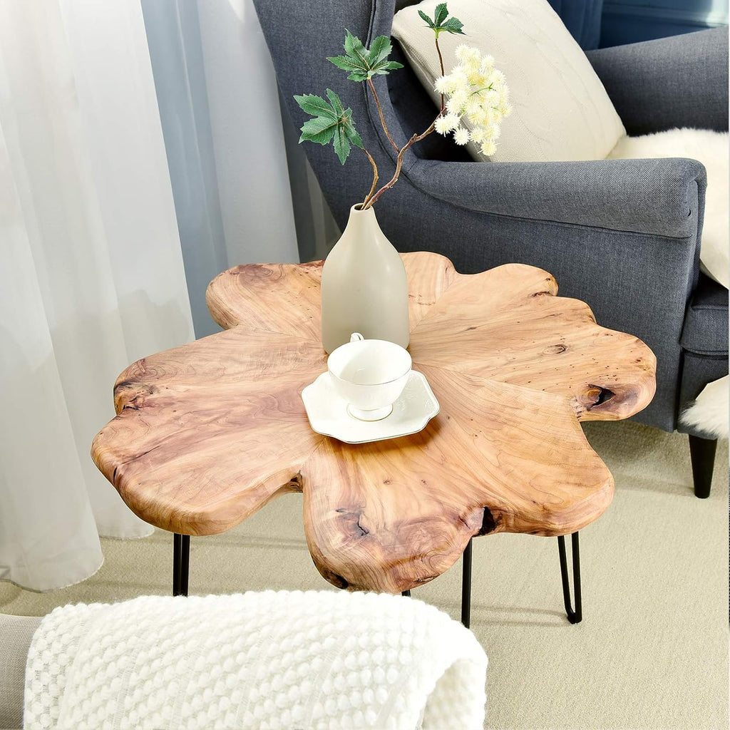 WELLAND Live Edge Cedar Coffee Table 32" W x 32" D x 20.5" H Rustic Round Table for Living Room, Patio, Bedroom, Home Office