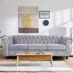 Home Sofa Living Room Furniture, 3 Seater 84" Velvet Upholstered Couch, Mid Century Modern Comfy Couch with Cushions, Classic Tufted Chesterfield Couches for Bedroom, Office, Apartment (Orange)