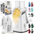 Zulay Rotary Cheese Grater 3 Blade Cheese Shredder - Manual Hand Crank Cheese Grater With Reinforced Suction & 3 Interchangeable Drums - Easy to Use Vegetable Chopper - Black