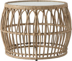 Muse & Lounge Co. Ysar Boho Rattan Round Coffee Table Outdoor with 5mm Tempered Glass Top, All-Weather and Rust Resistant Patio Furniture