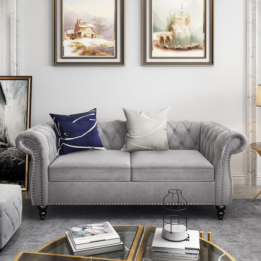 AVZEAR Chesterfield Loveseat Sofa, Upholstered Sofa Modern 2 Seater Couch Sofa Set Style Button Tufted, Mid-Century PU Chesterfield Sofa for Living Room Apartment, PU Black