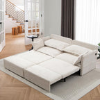 King & Queen Size Pull Out Sofa Bed – Convertible Sleeper Sofa Bed with Cup Holders, USB Ports, Side Pockets, Corduroy Loveseat Couch Chaise Lounge for Living Room, Apartment (Beige, 74")