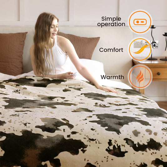 Heated Throw Blanket Electric Blanket - Heating Blanket Throw with 5 Heat Levels & 4 Hours Auto-Off, Cozy Soft Fleece Sherpa Blanket, Washable, Fast Heating, 50 x 60 Inches, Cow Print