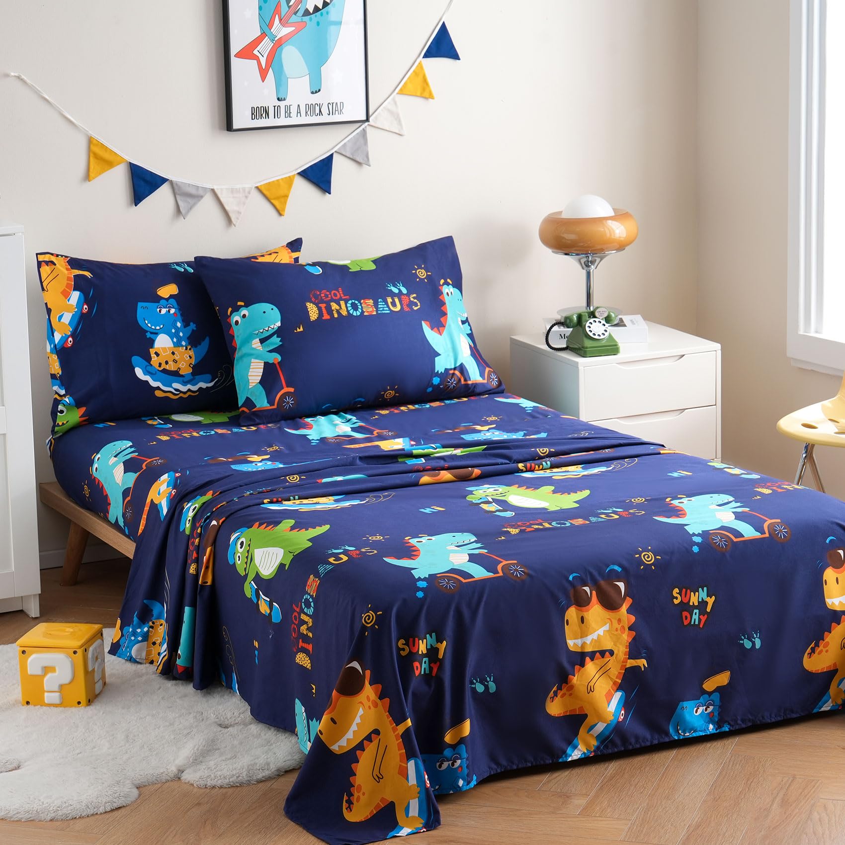 ست ملحفه کودکان یونیکورن صورتی JSD، سایز تویین، ۳ تکه، ملحفه‌های رختخواب میکروفایبر چاپ شده با طرح رنگین کمان برای دختران، جیب عمیق