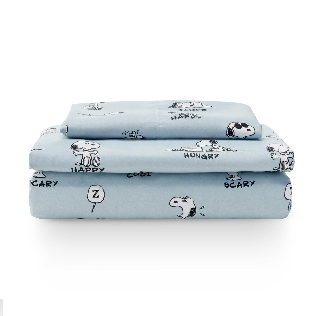 Zestaw pościeli Berkshire Blanket Peanuts® dla dzieci, rozmiar pełny - 4 części, Peanuts® mini pozy i łapy szare, urocze postacie Snoopy nadrukowane na miękkich mikrofibrowych prześcieradłach