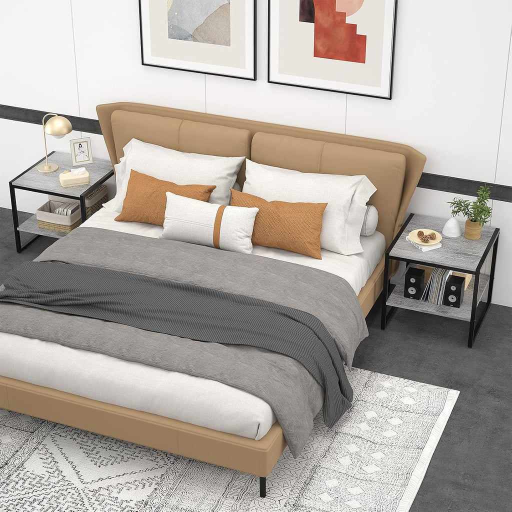 Homieasy End Table, 20 Inch Square Side Table Modern Night Stand with 2-Tier Storage Shelf, Living Room Small Coffee Table, Wood Finish Bedside Table for Bedroom, Light Oak