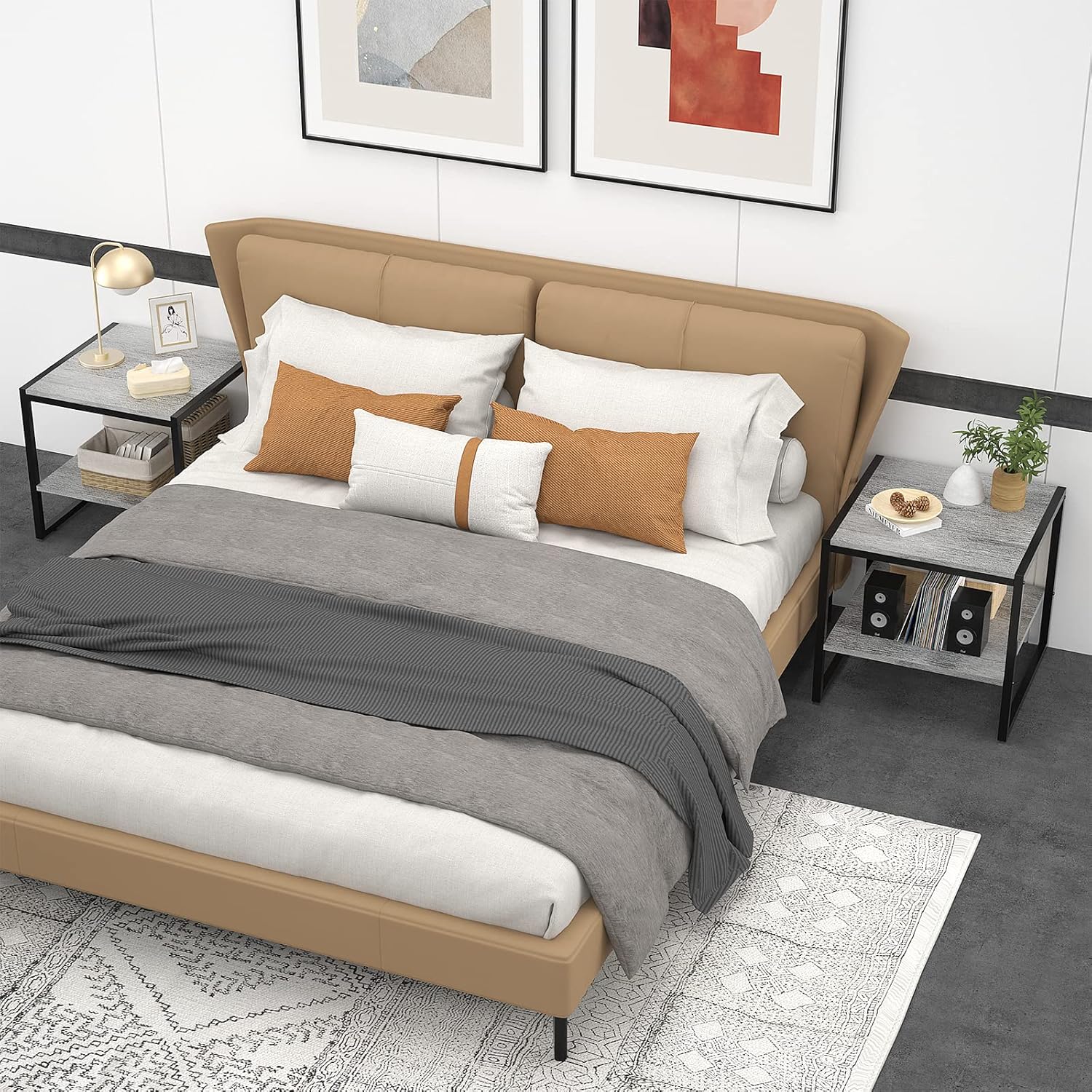 Homieasy End Table, 20 Inch Square Side Table Modern Night Stand with 2-Tier Storage Shelf, Living Room Small Coffee Table, Wood Finish Bedside Table for Bedroom, Light Oak