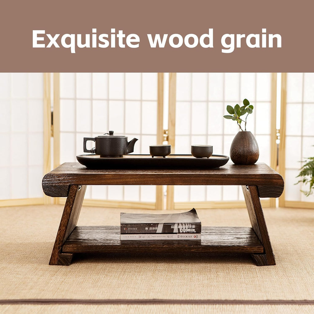Elegant Japanese Floor Table, Meditation Table with Folding Legs, Smooth Surface, Versatile, Lightweight Paulownia Wood