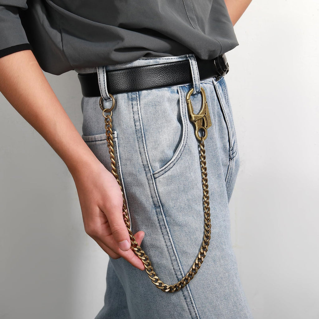 Ahiller Biker Wallet Chain, Heavy Duty Pocket Chain with Round Clasp, Men Chains for Keys, Jeans, Pants, Purse and Handbag (T-Brass-2PCS)