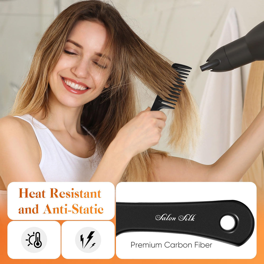 مجموعه ۴ عددی شانه حرفه‌ای SALONSILK، شانه‌های دندانه‌دار پهن، دندانه‌دار باریک و دم موش، مناسب برای بافت، کوتاهی، آرایشگری، حالت‌دهی و تقسیم موهای فر برای مردان و زنان